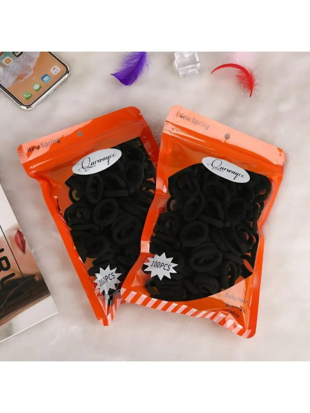 Black Seamless Cotton Hair Ties - Tiny 1